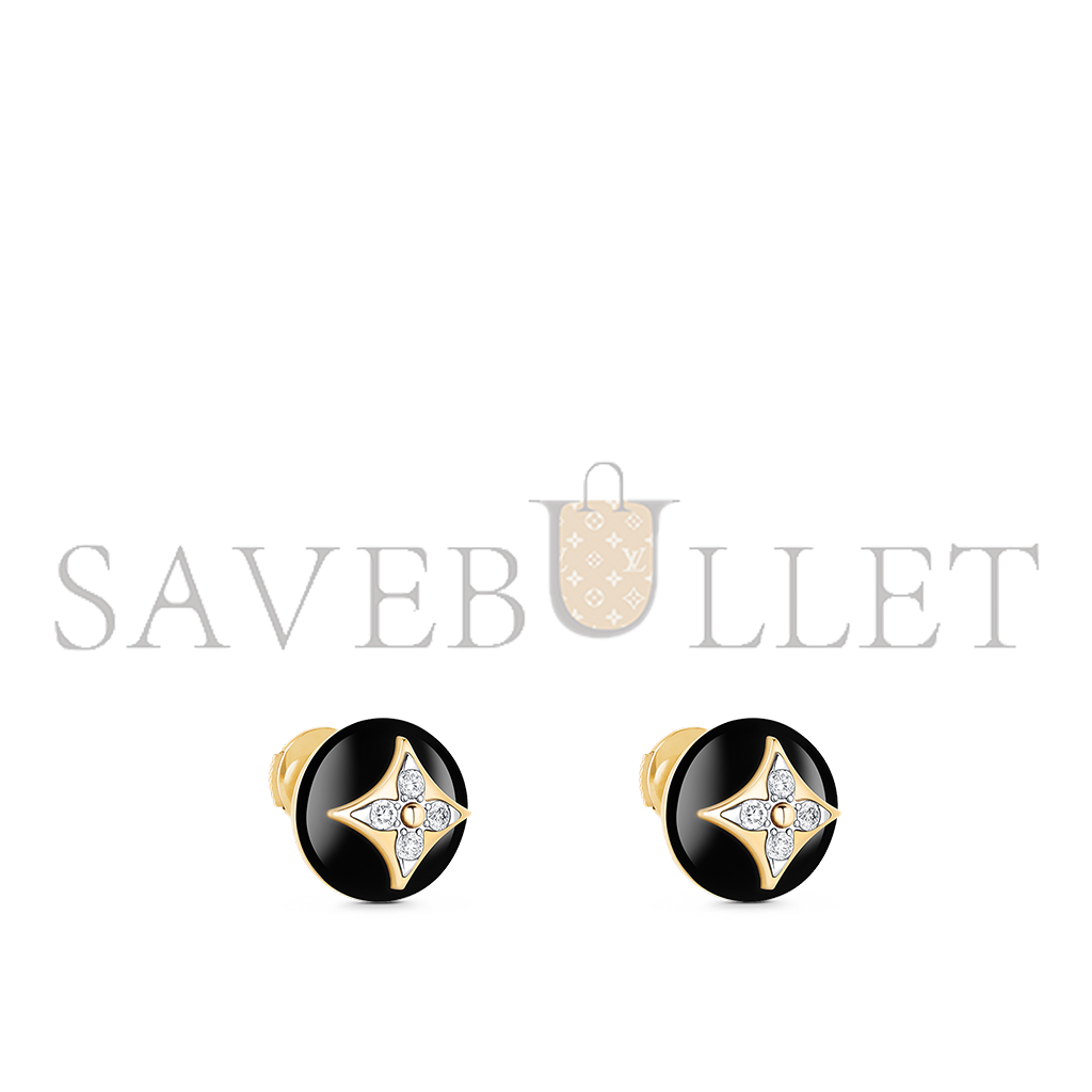 l**is v*t*n color blossom studs, yellow gold, white gold, onyx and Di*m*nds q96990